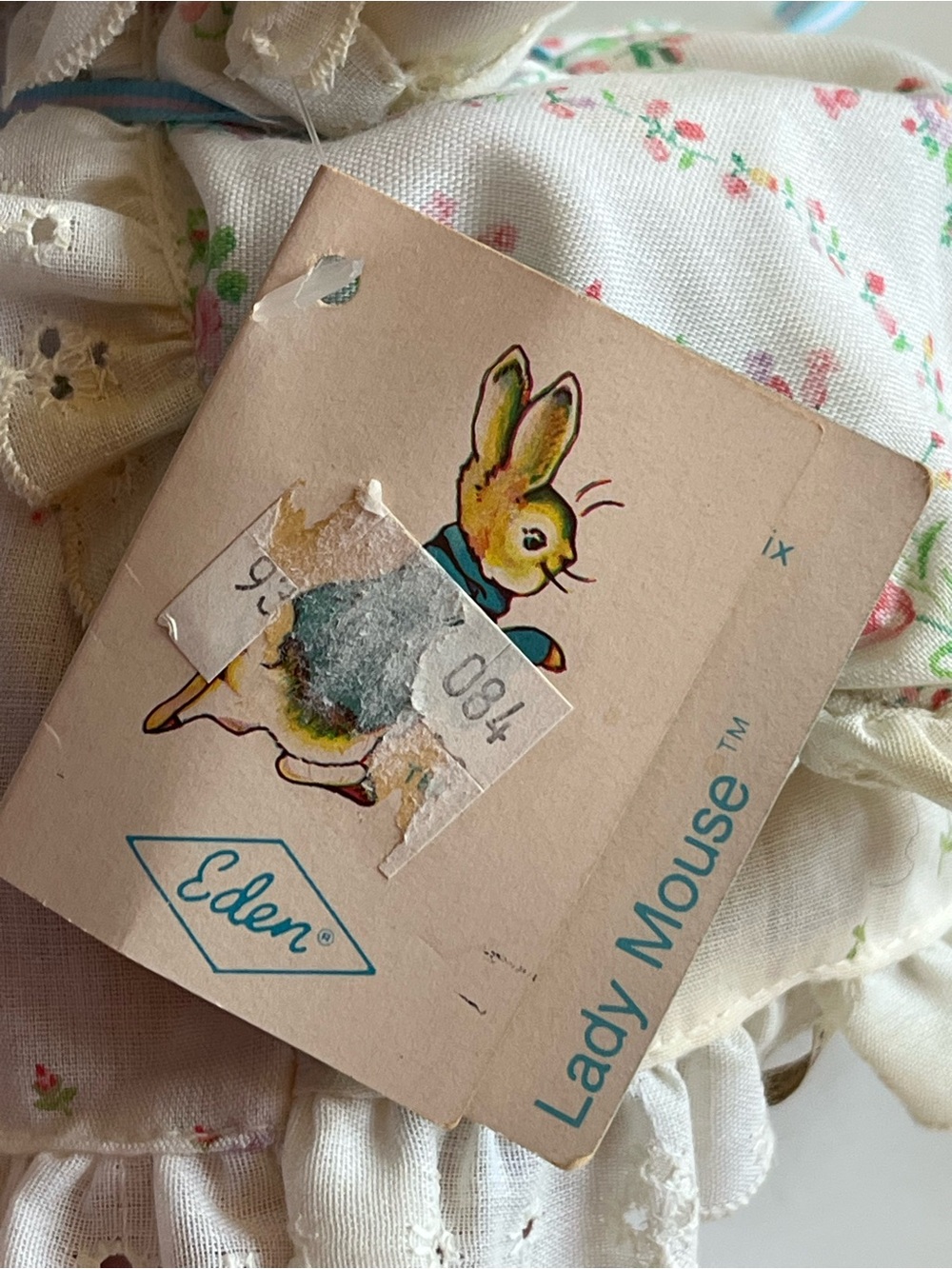 NWT 1984 Vintage Eden Plush Beatrix Potter 0866 Lady Mouse hat dress - Picture 4 of 7